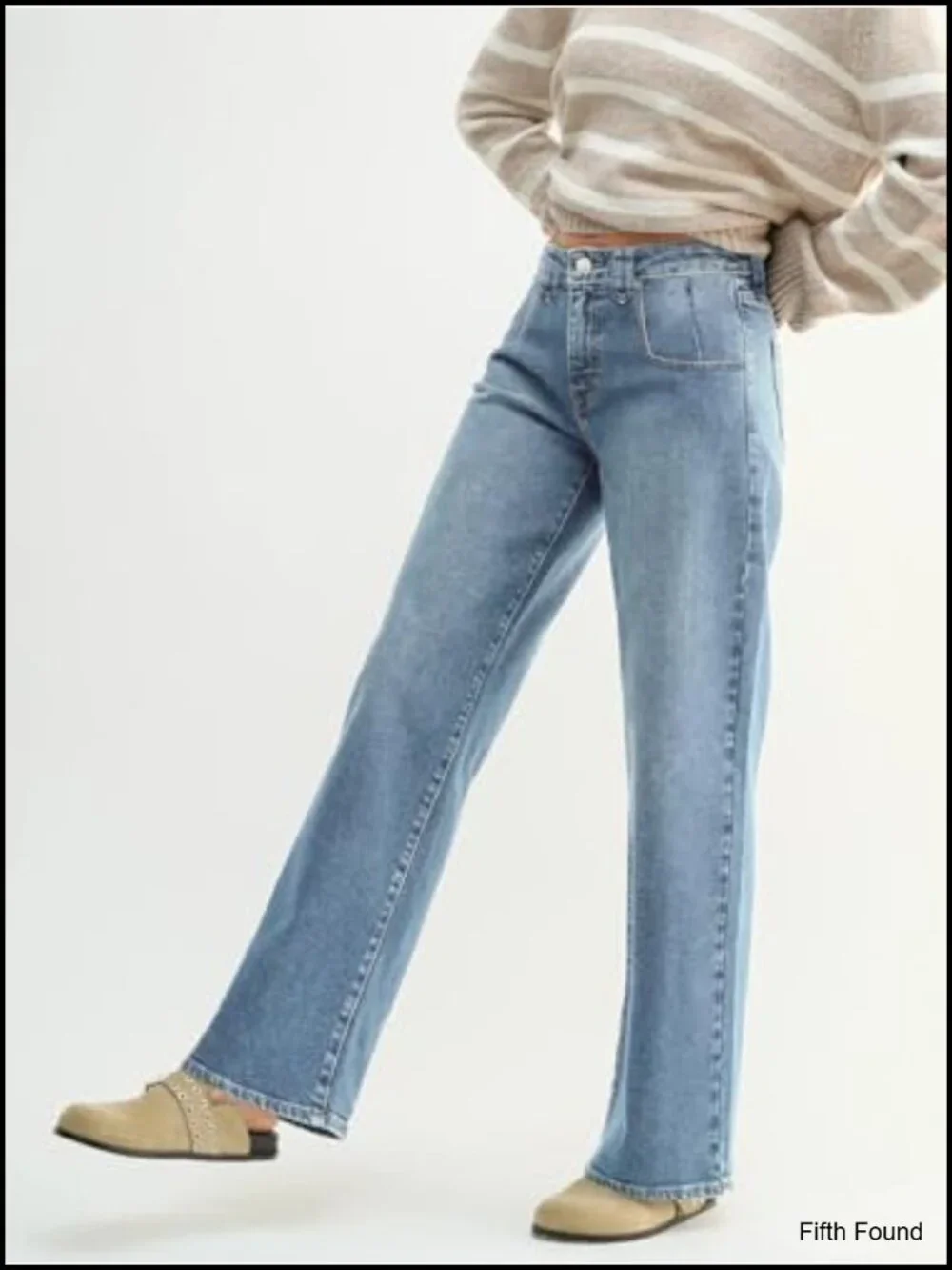 Mid-High Rise Baggy Straight Leg Jeans, Boyfriend Wide Leg, Stretchy Denim